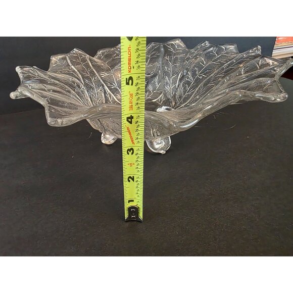 Scandinavian Ice Clear Cabbage Leaf  Glass 4 Footed Serving Bowl - Picture 5 of 6
